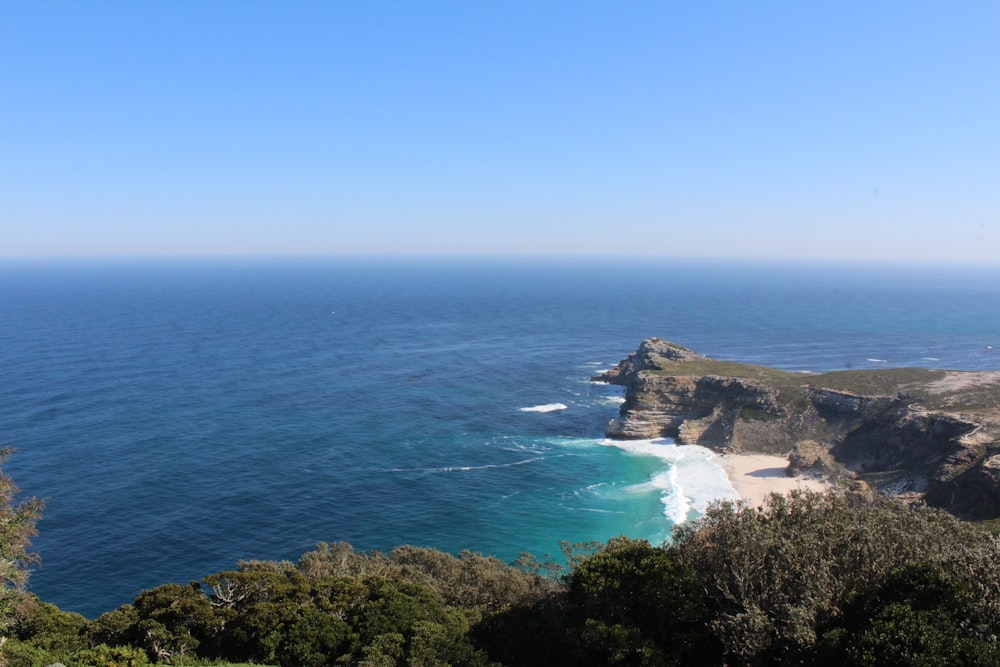 alberi verdi vicino al mare blu sotto il cielo blu durante il giorno