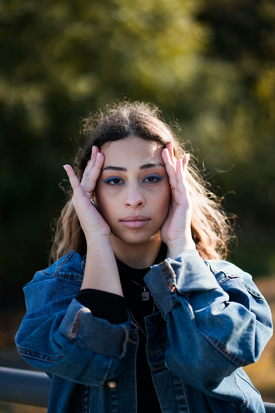 woman in blue denim jacket