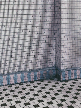 blue and white brick wall