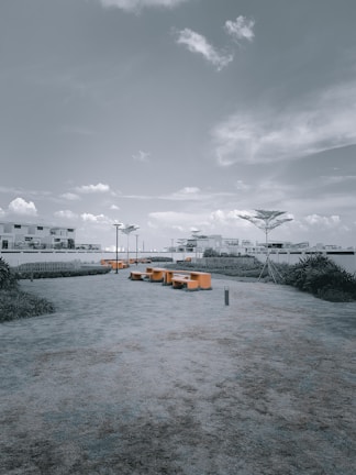 A spacious outdoor area showcasing the storage complex.