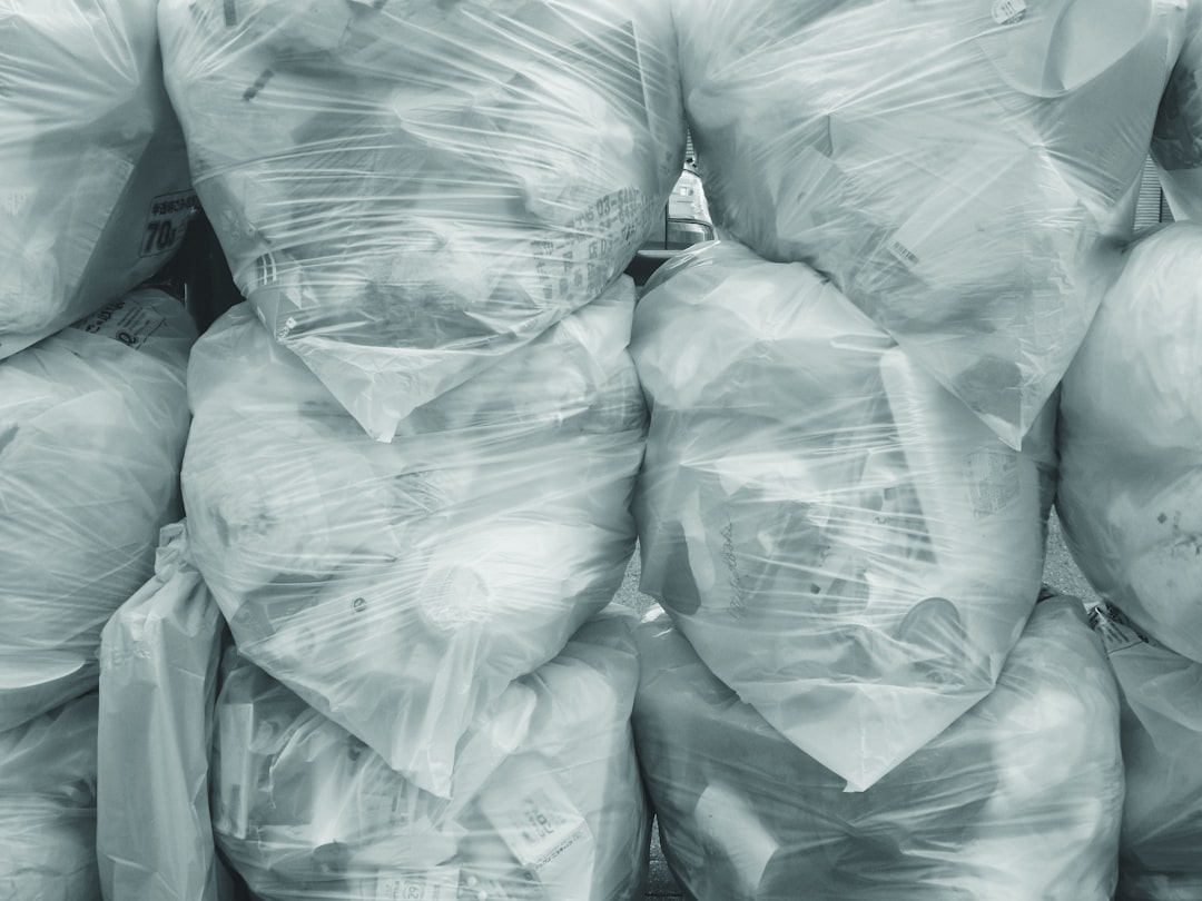 white and green plastic bags, Rubbish Pile