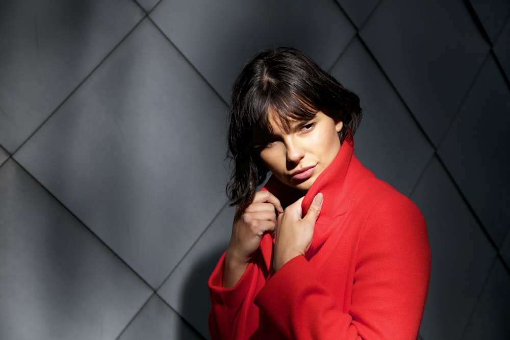 woman in red long sleeve shirt