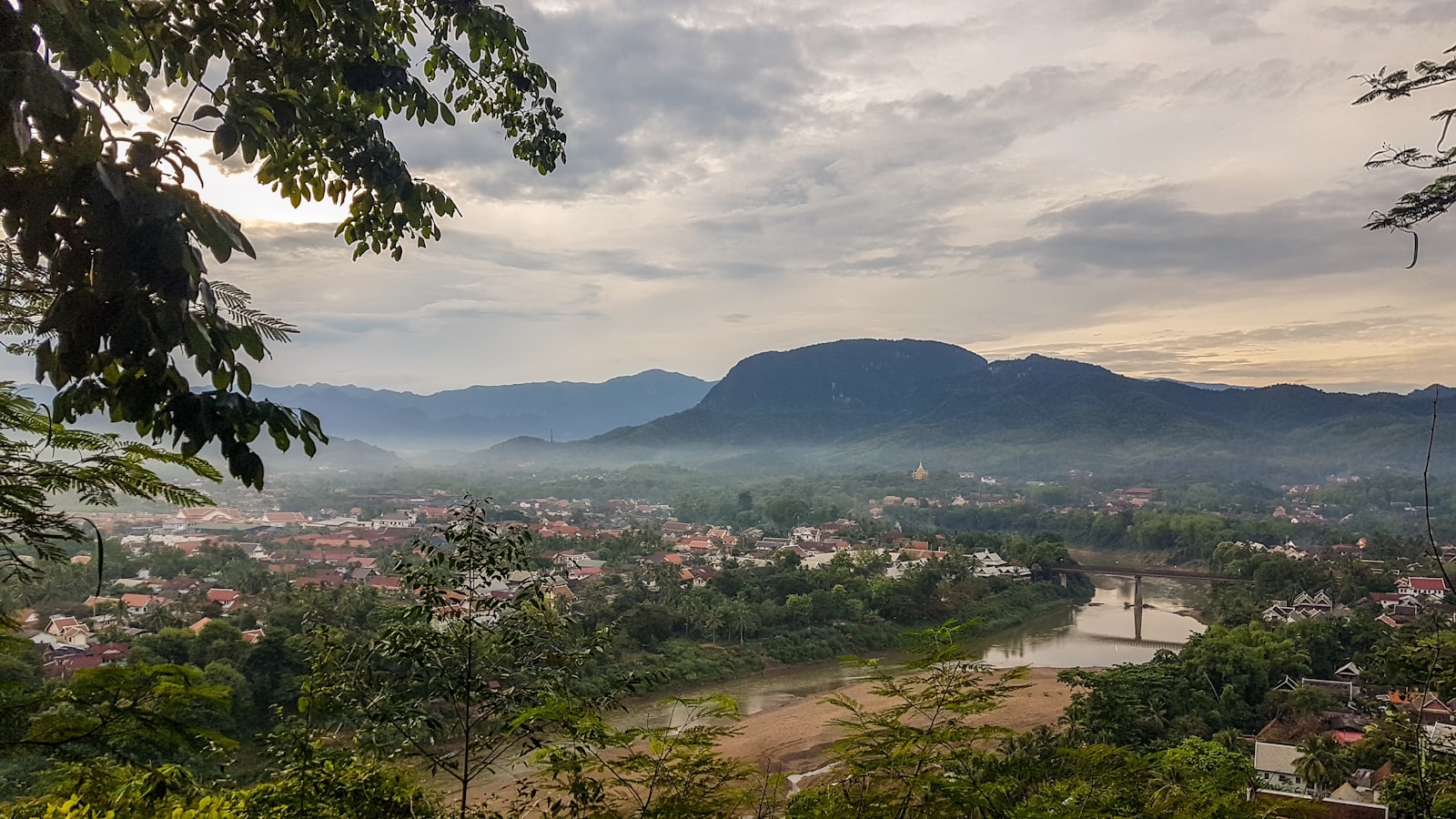 Luang Prabang old town and the Mekong River at golden hour