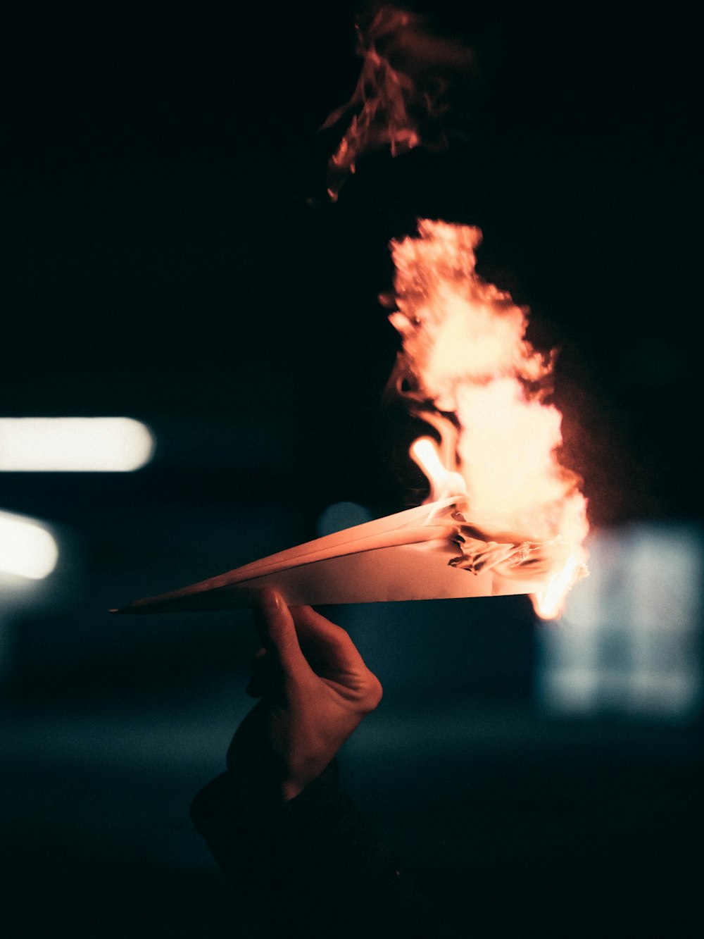 person holding fire during nighttime
