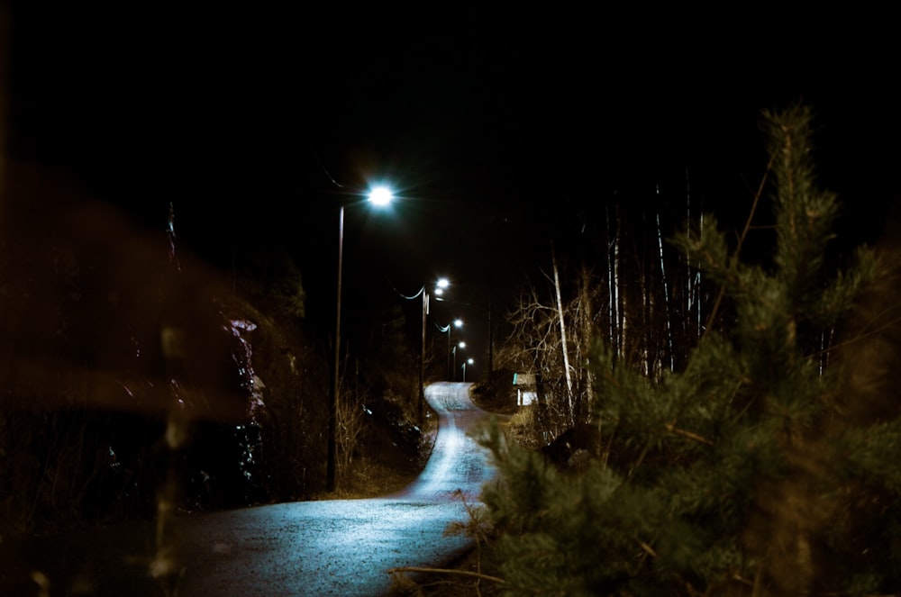 light post on road during night time