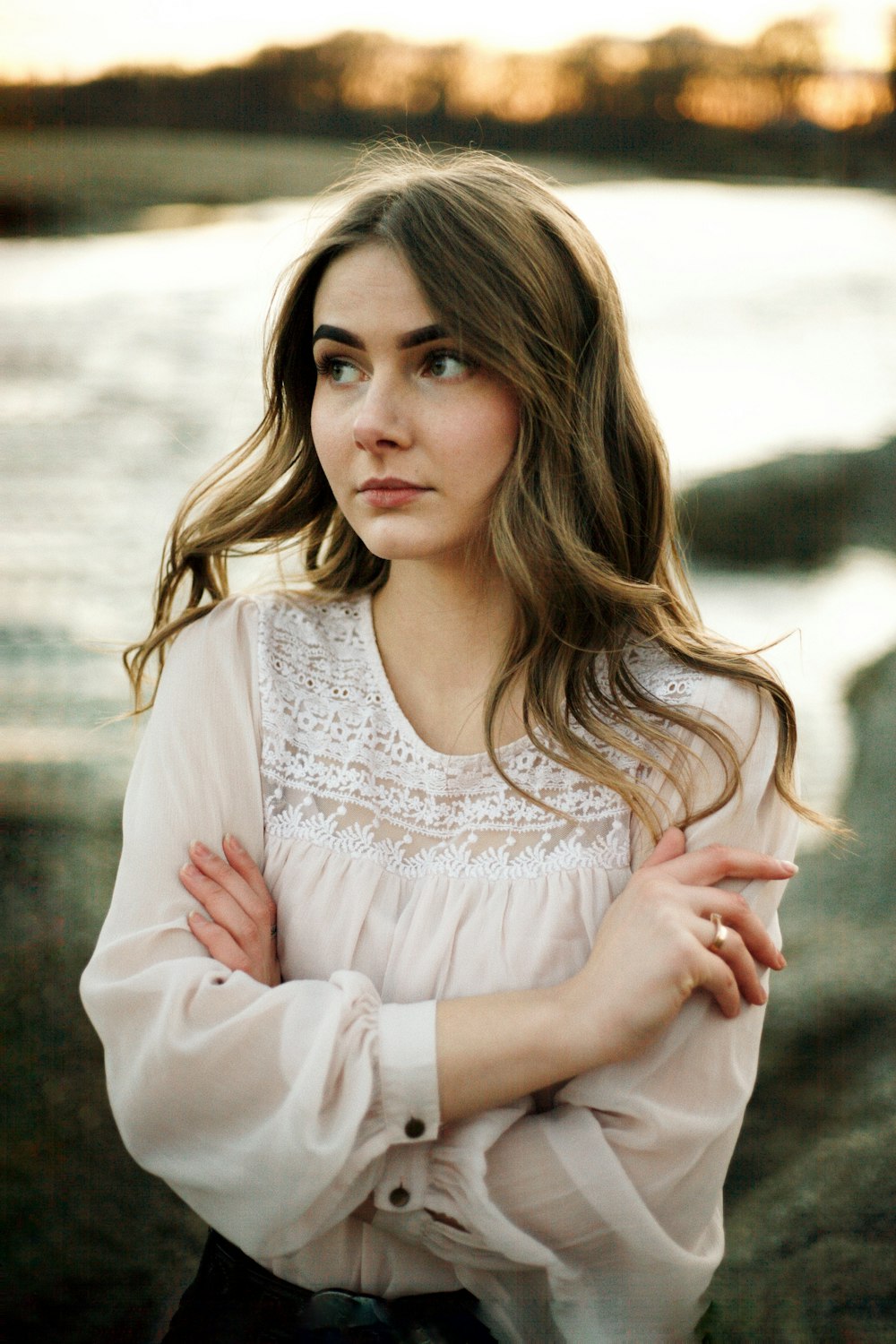 woman in white long sleeve shirt