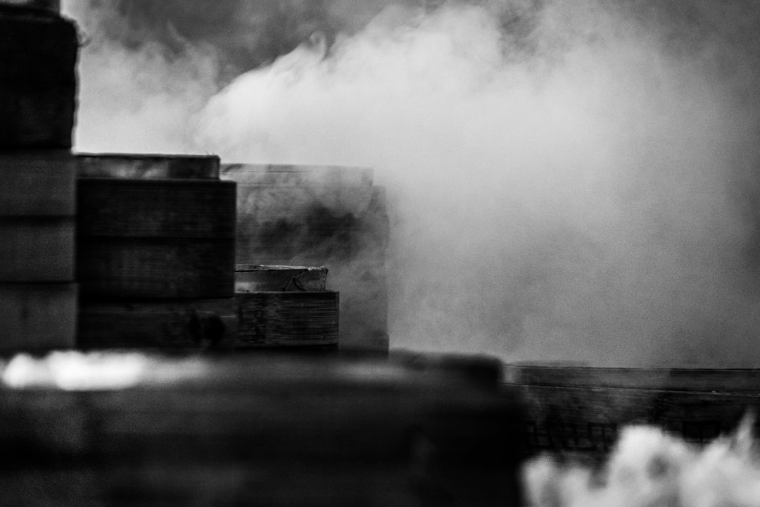 grayscale photo of a factory