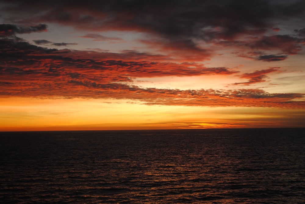 body of water under cloudy sky during sunset