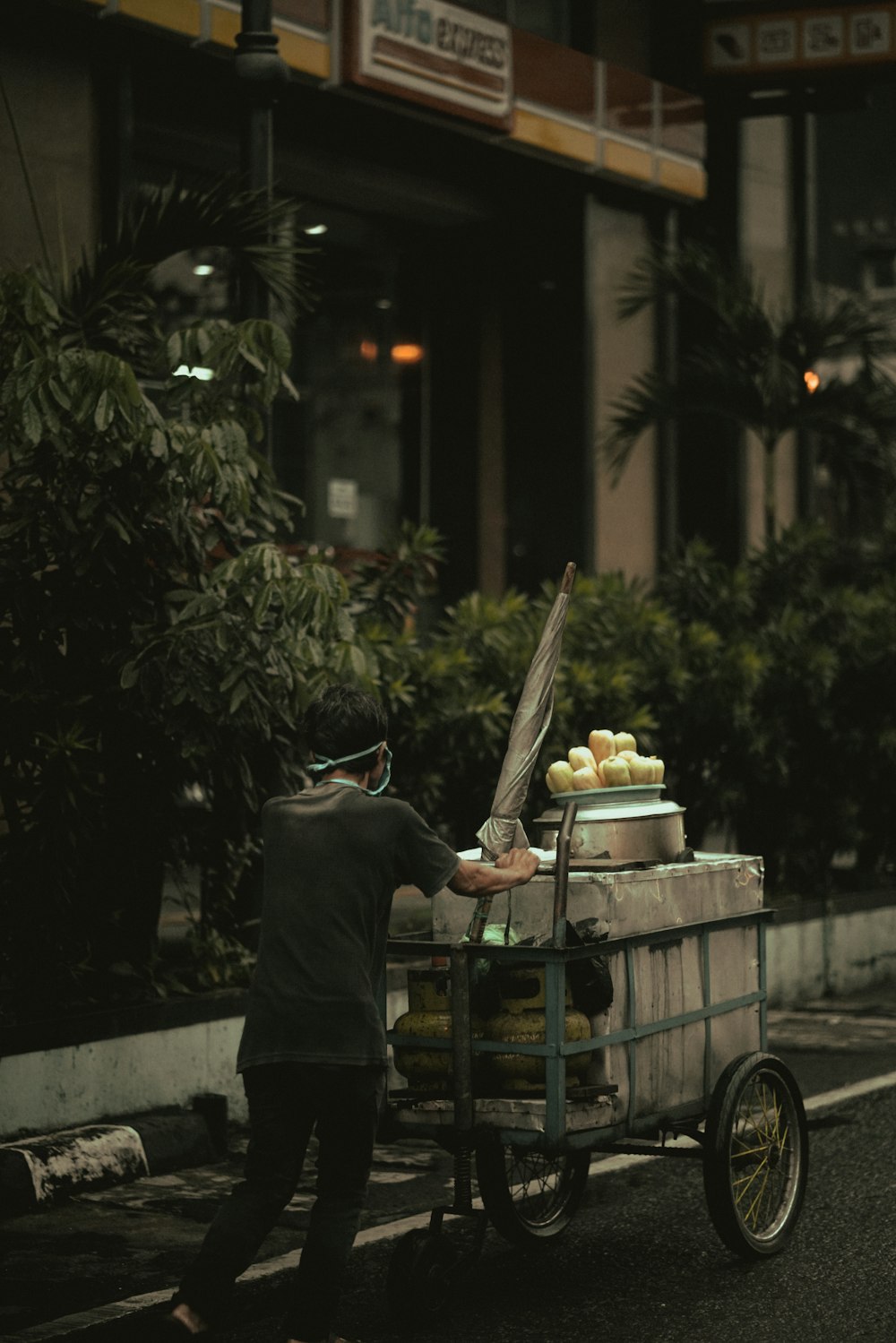 person in black jacket holding brown wooden stick