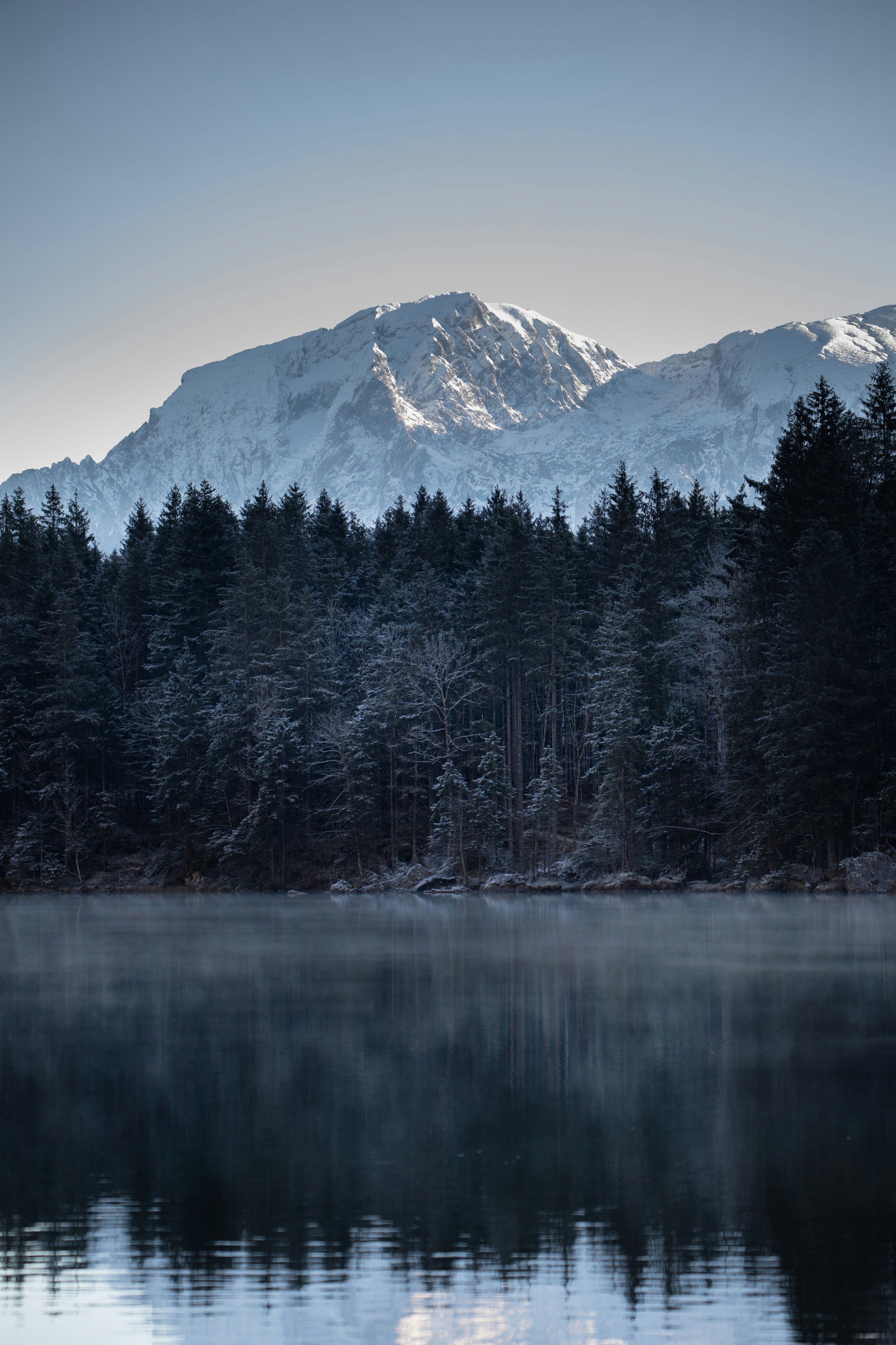 green-pine-trees-near-lake-and-snow-covered-mountain-during-daytime