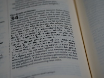 A close-up view of a Bible passage, focusing on a section of text with chapter and verse numbers visible. The text is formatted in two columns on a cream-colored page with thin black lines separating sections.
