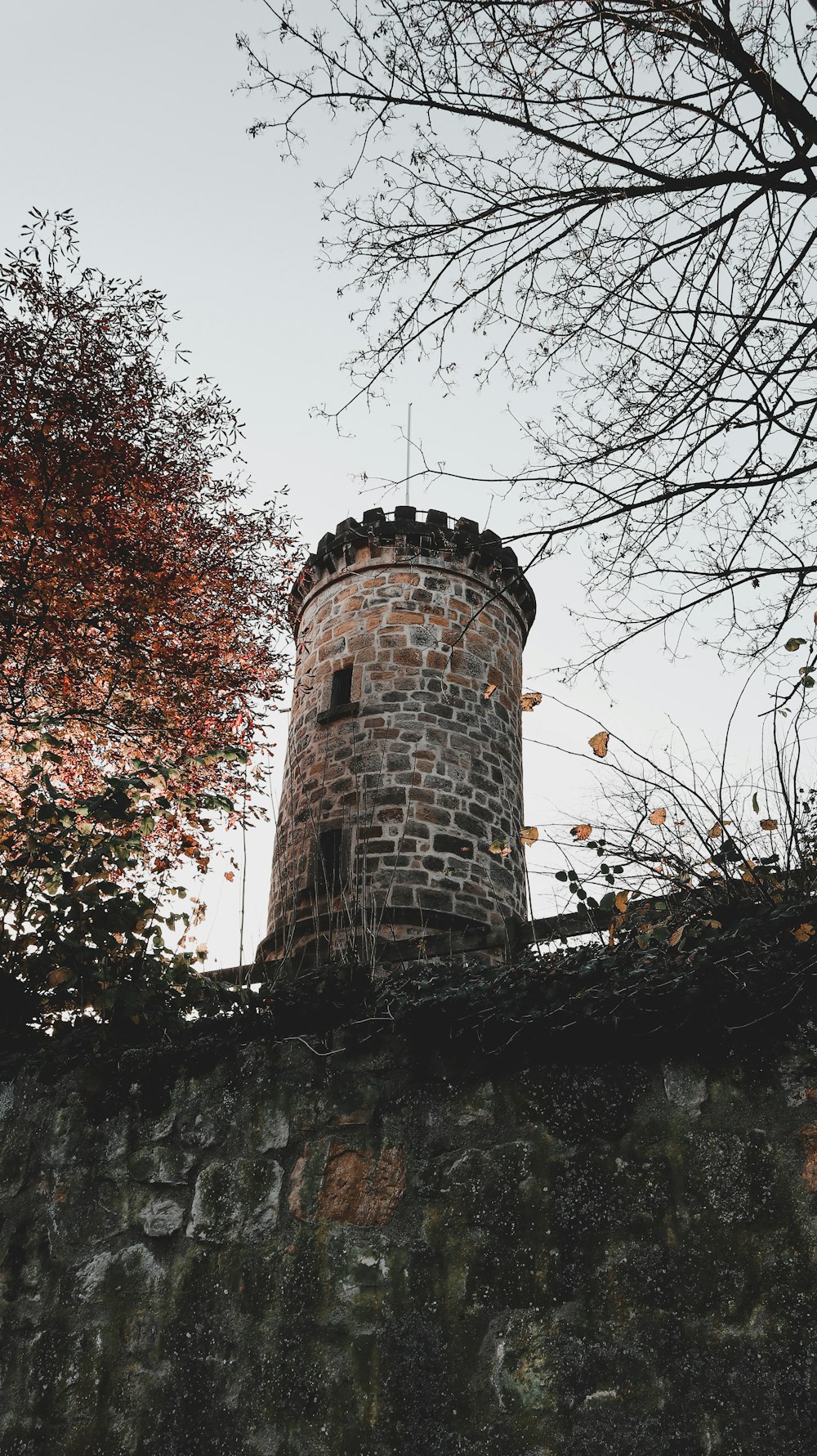 brown brick tower near trees