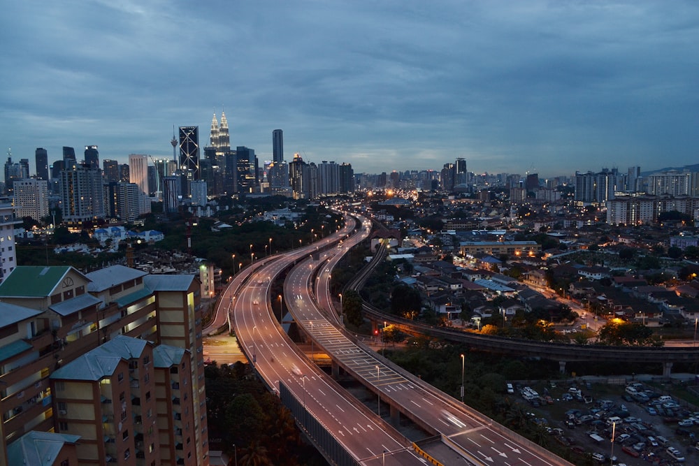 a view of a city at night from a high point of view