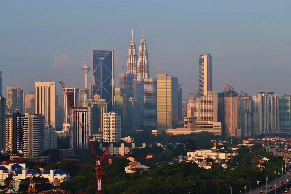 a view of a city with tall buildings