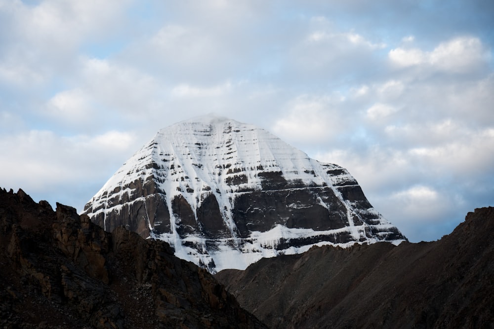 snow covered mountain under cloudy sky during daytime