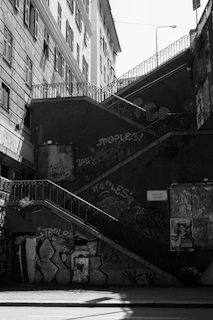 grayscale photo of concrete building