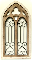 A window frame crafted from iron tubing, showcasing fine hardware details.