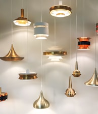 gold and red pendant lamps