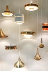 gold and red pendant lamps