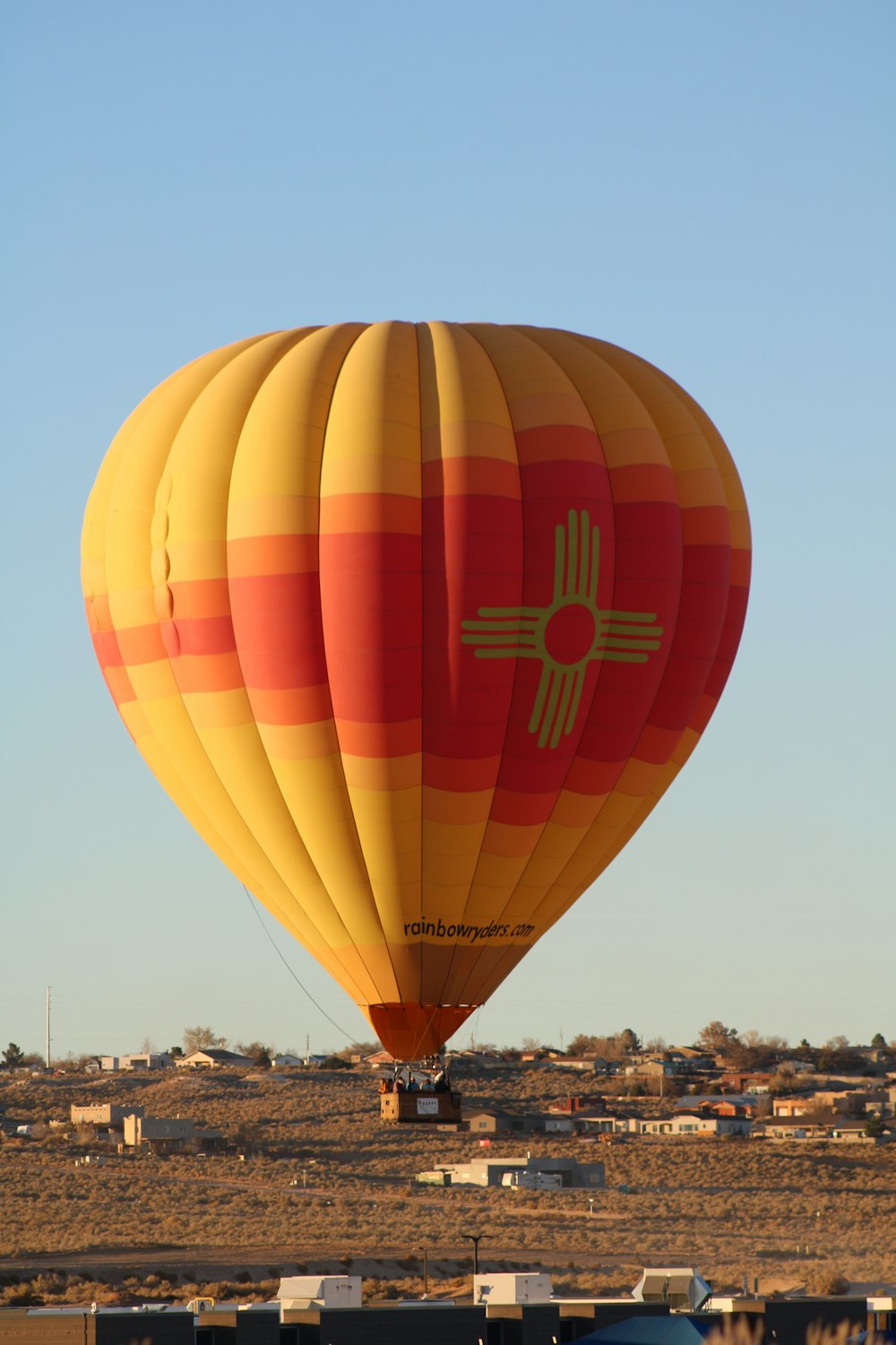 yellow red and blue hot air balloon