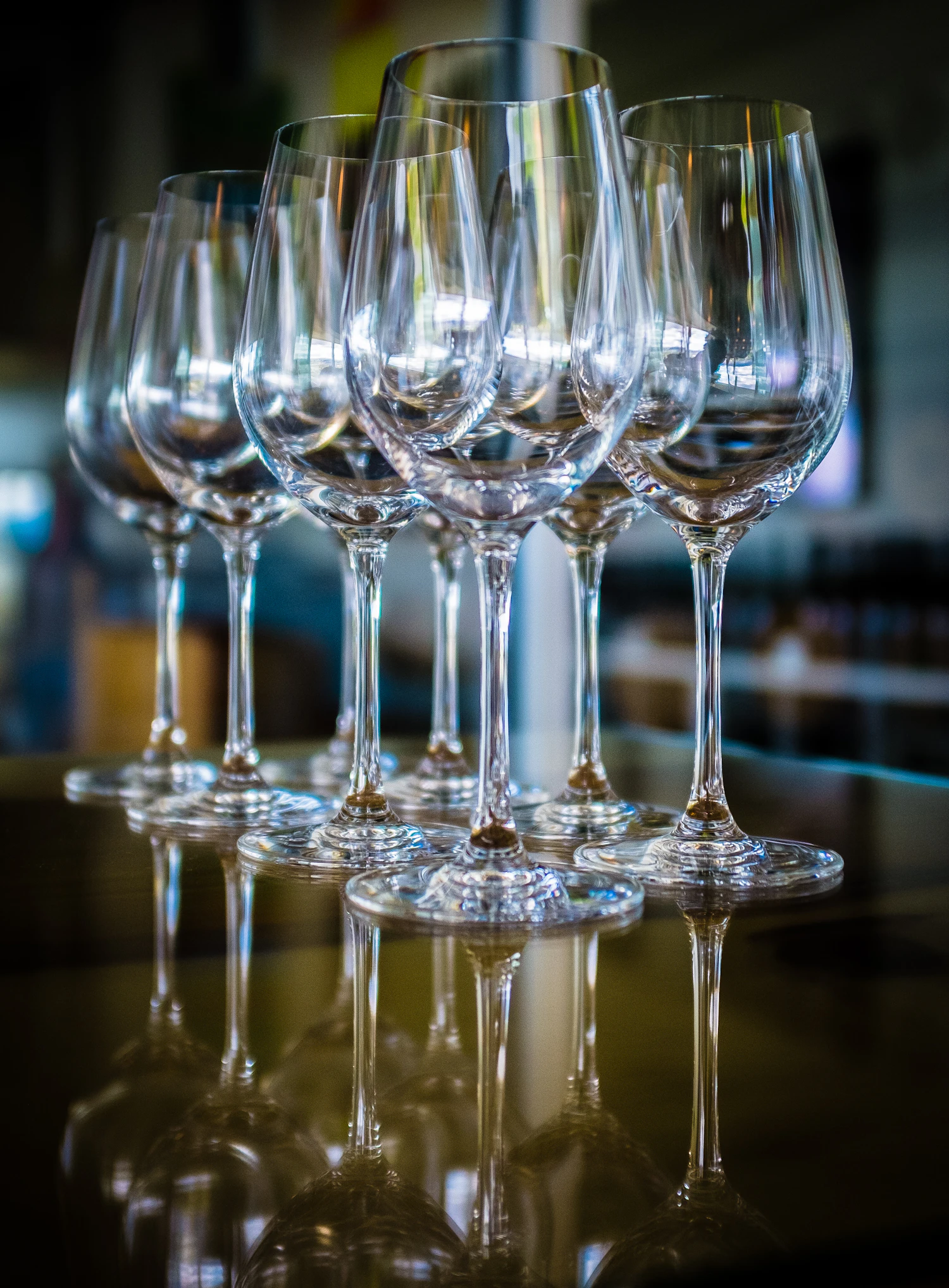 Row of wine glasses ready for a tasting