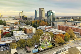 ferris wheel near city buildings during daytime