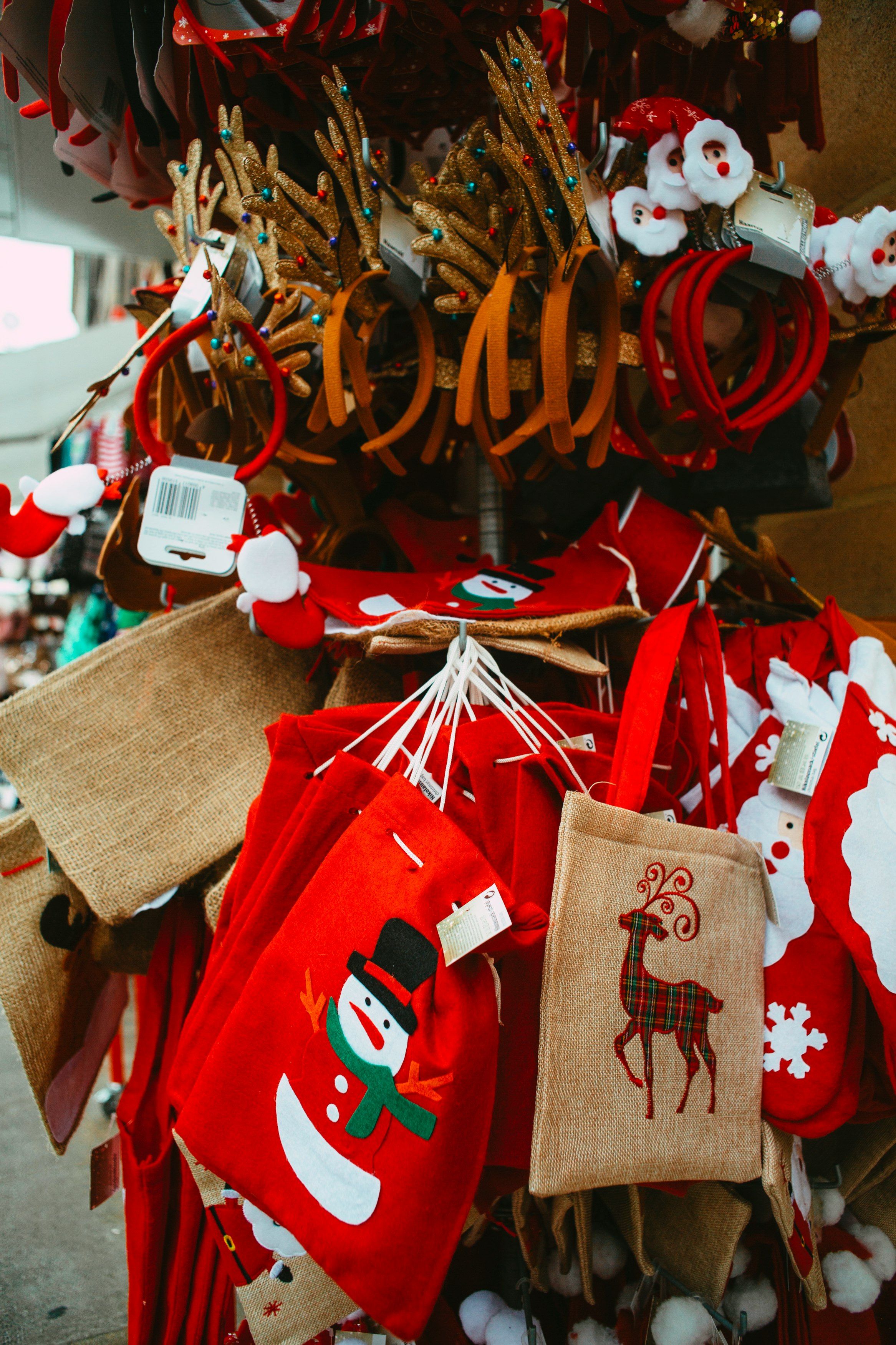 red and brown tote bags