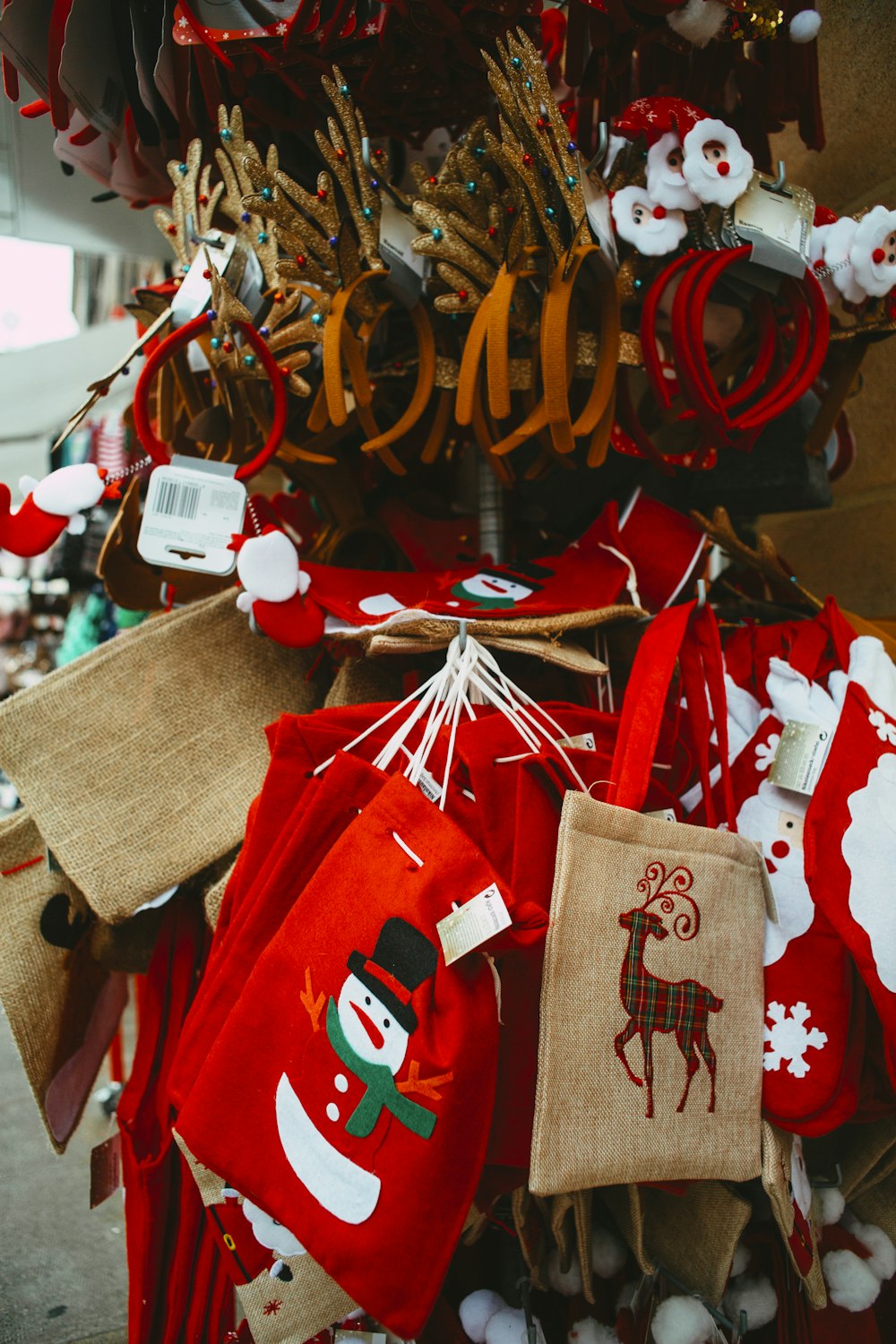 red and brown tote bags