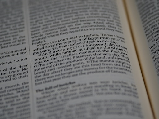 A close-up image of an open book with text related to a biblical passage. The focus is on a specific section that mentions Joshua, Egypt, and the Israelites. The text is printed in a clear, readable font, and the page shows slight curvature typical of a book lying open.