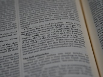 A close-up image of an open book with text related to a biblical passage. The focus is on a specific section that mentions Joshua, Egypt, and the Israelites. The text is printed in a clear, readable font, and the page shows slight curvature typical of a book lying open.