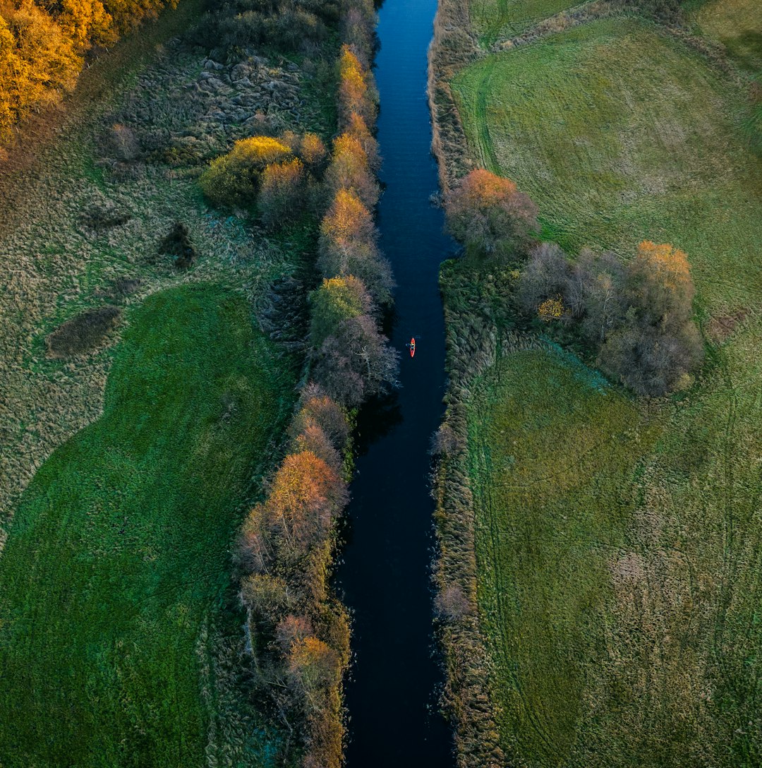 green grass field with river