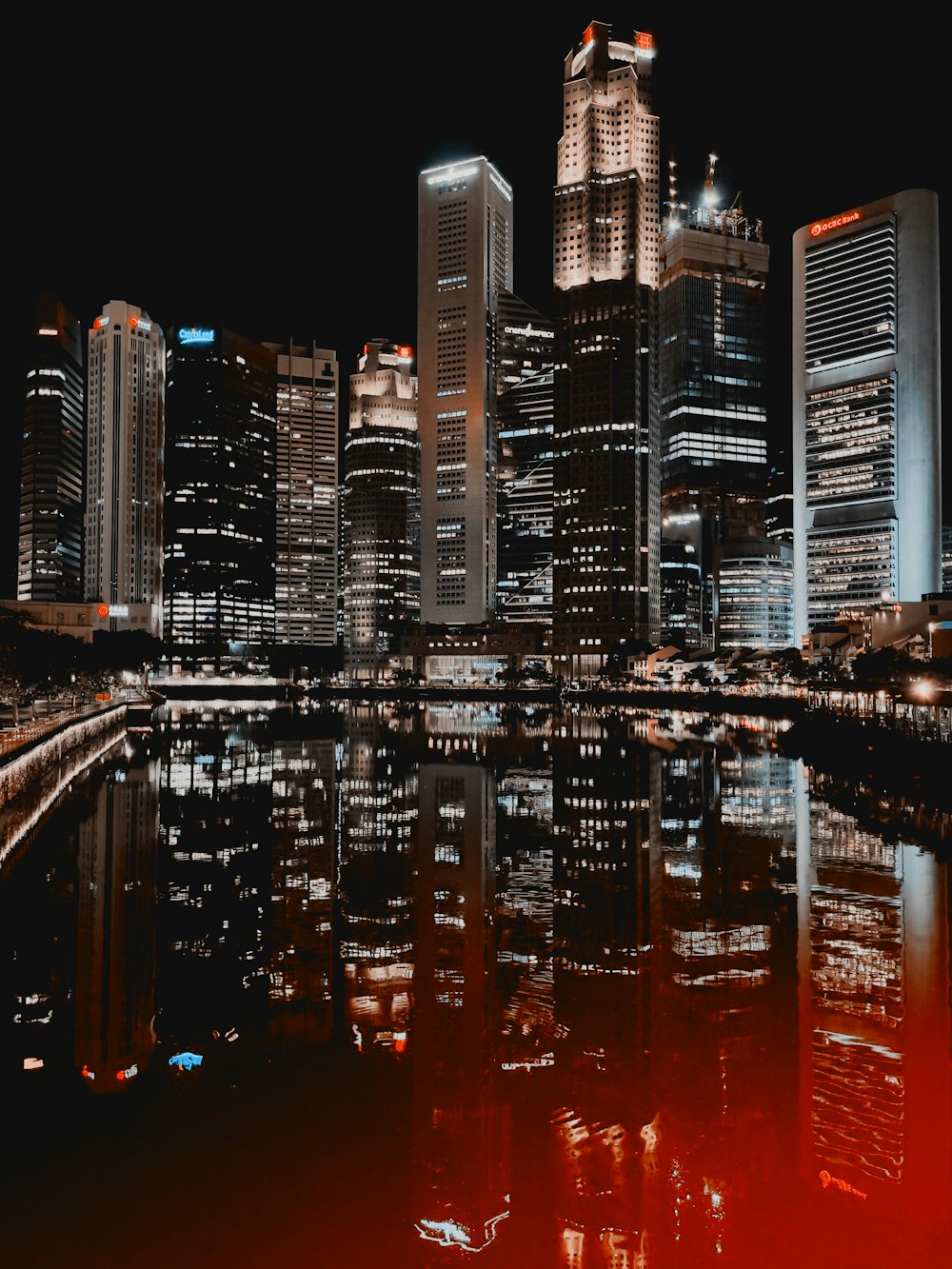 city skyline during night time