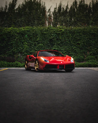 red ferrari 458 italia on road