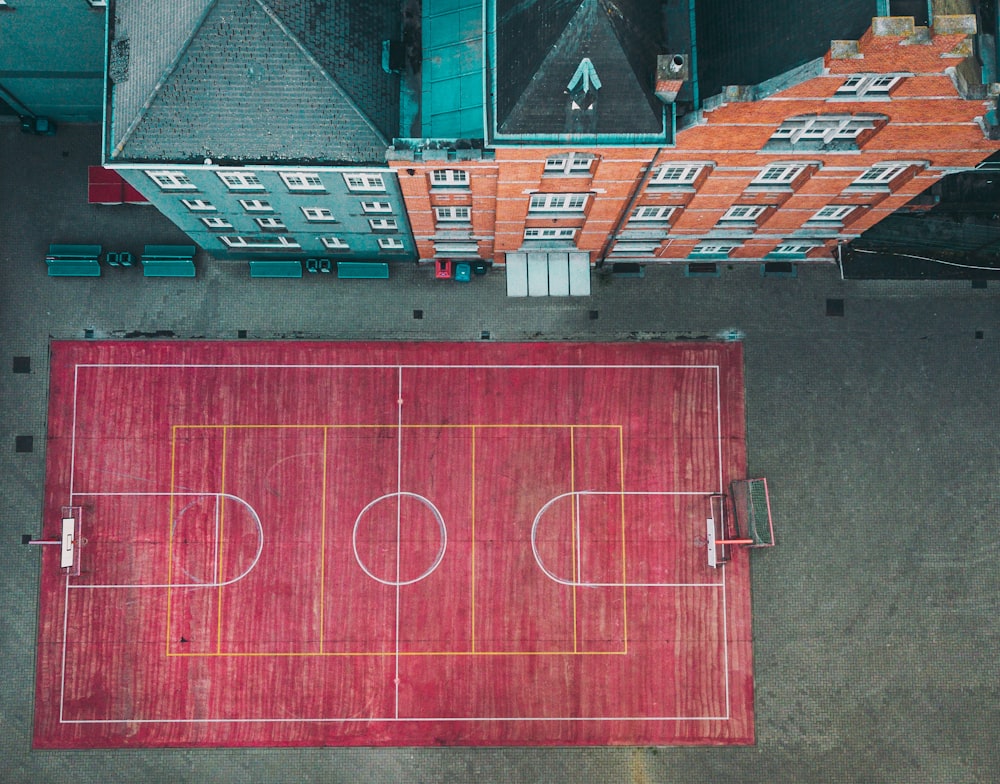 aerial view of basketball court