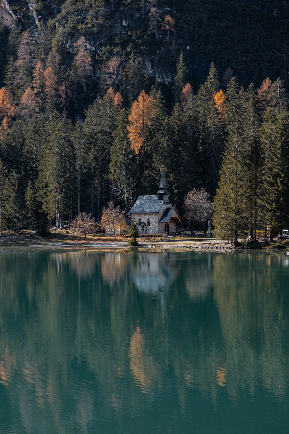 white and brown house near lake and trees during daytime