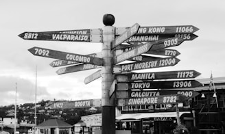 grayscale photo of street sign