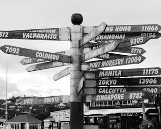 grayscale photo of street sign