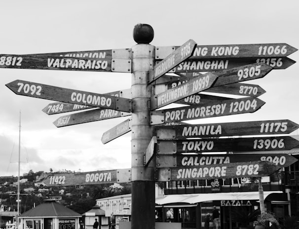 grayscale photo of street sign