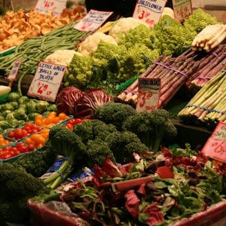 green and brown vegetables on display