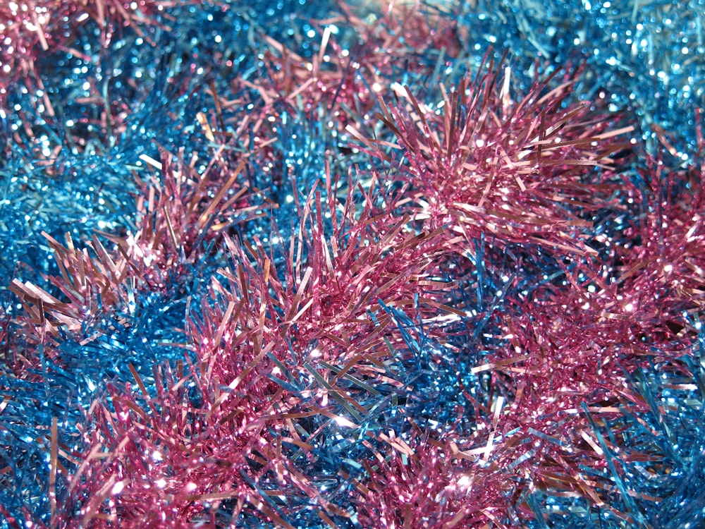 red and blue glittered textile
