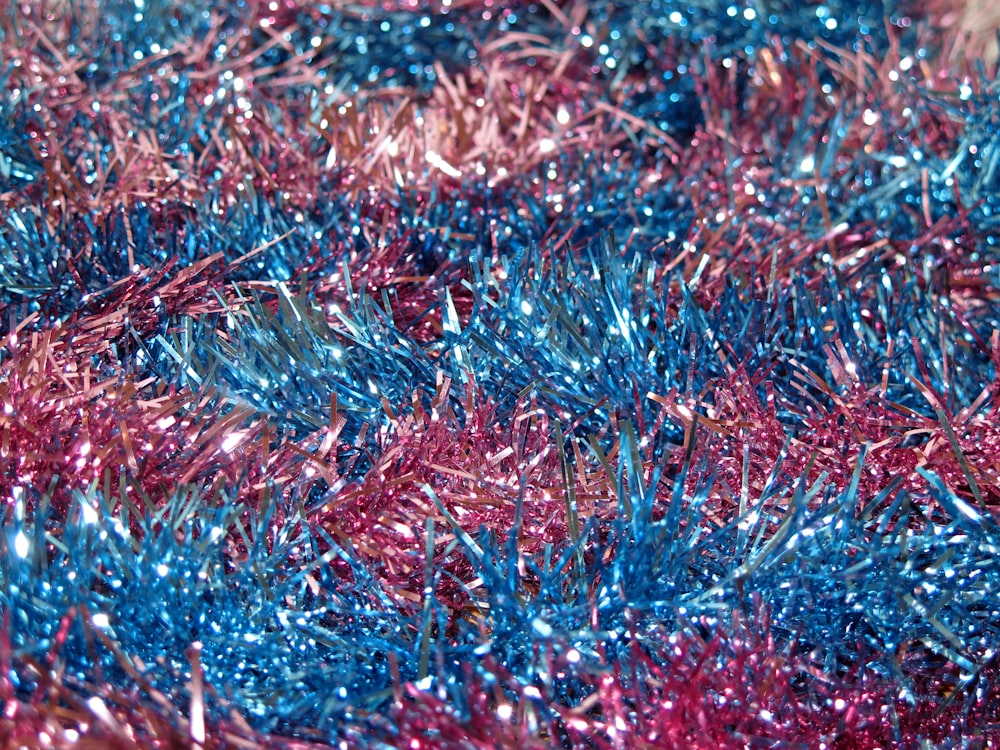 red and blue knit textile