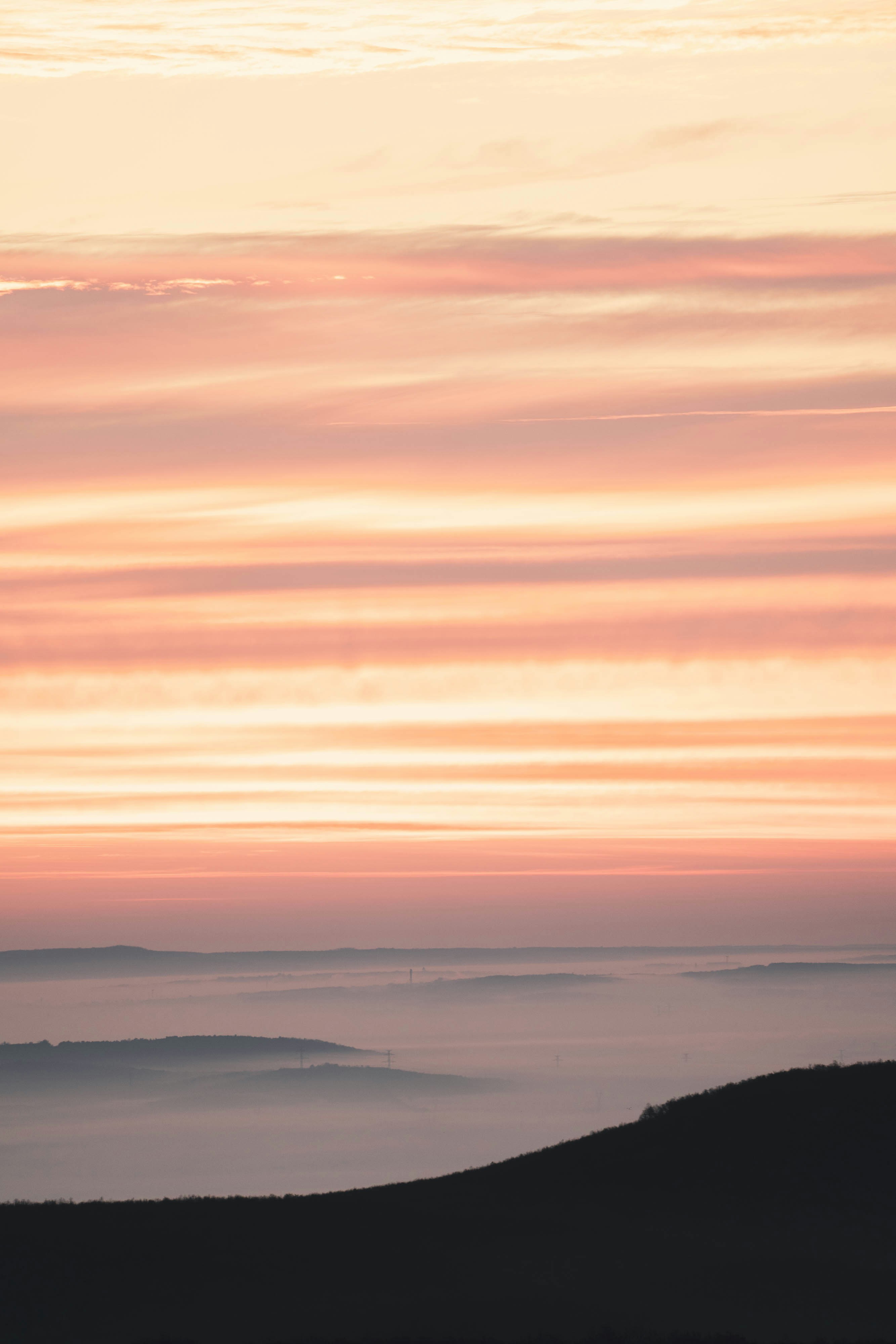 aerial view of mountains during sunset