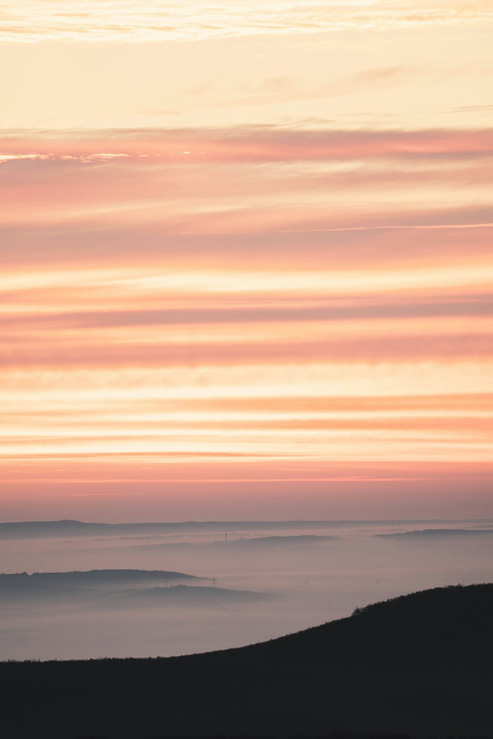 aerial view of mountains during sunset