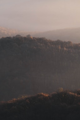 A peaceful dawn over the hills with soft light illuminating the horizon.