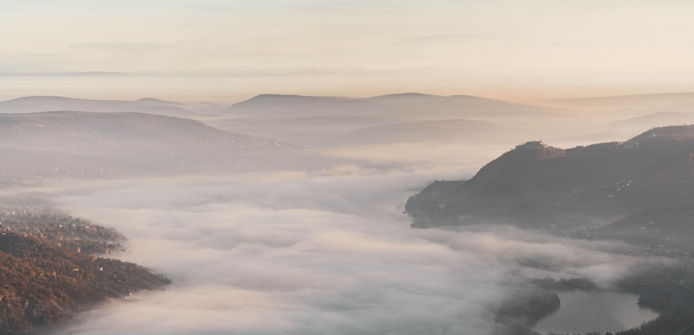 aerial view of mountains and clouds