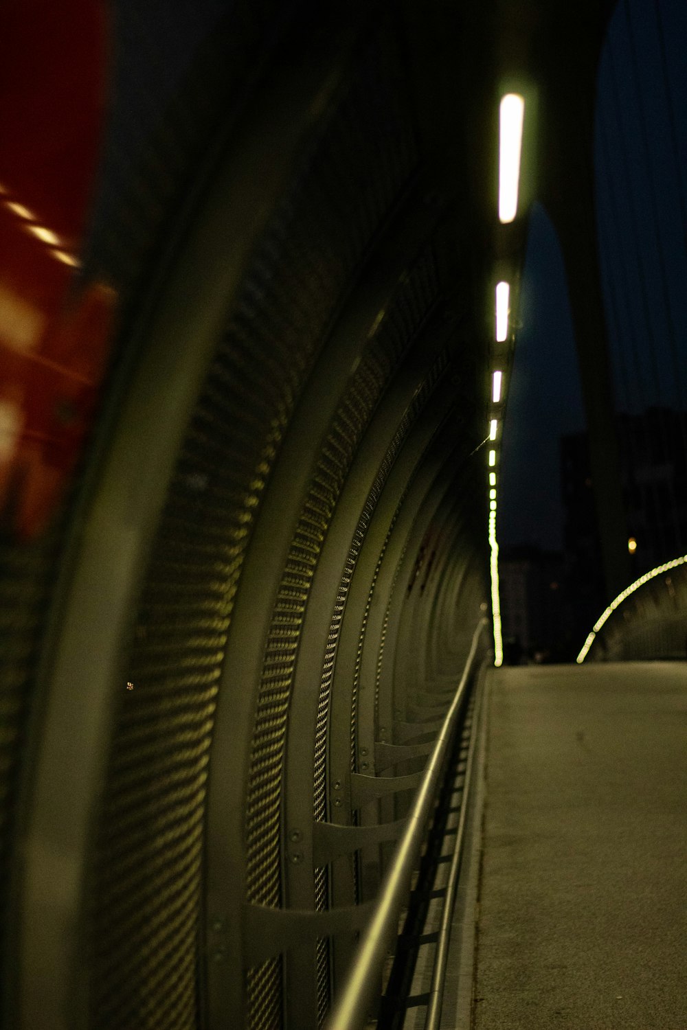 gray concrete stairs with red lights