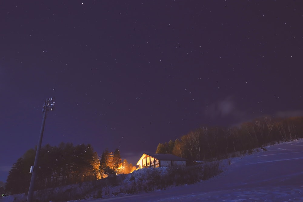 white and brown house under starry night