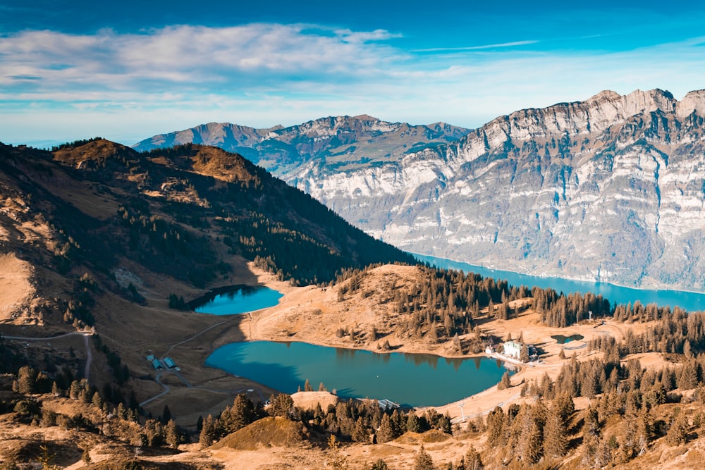 lake in the middle of mountains during daytime