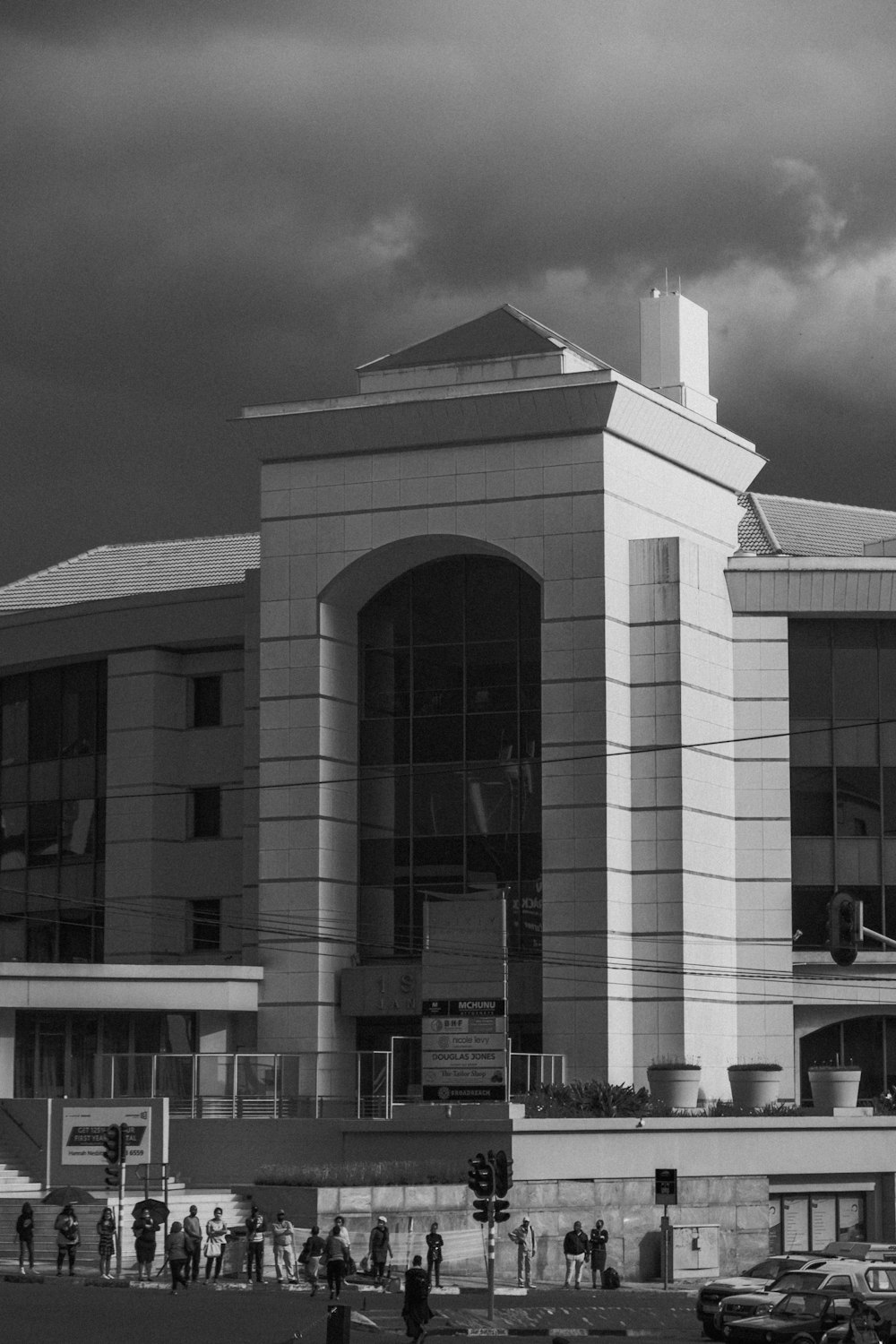 grayscale photo of concrete building