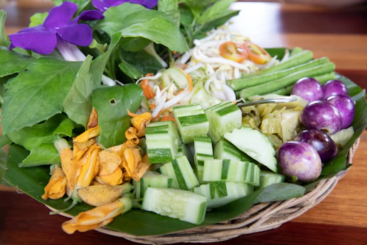vegetable salad on brown wooden plate
